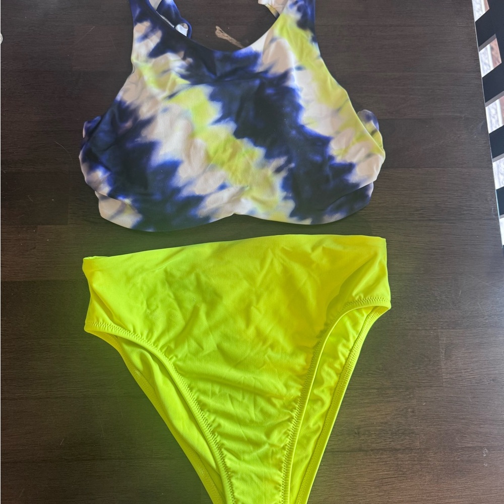 Athleta Neon Yellow Bikini top and high waisted Bottom